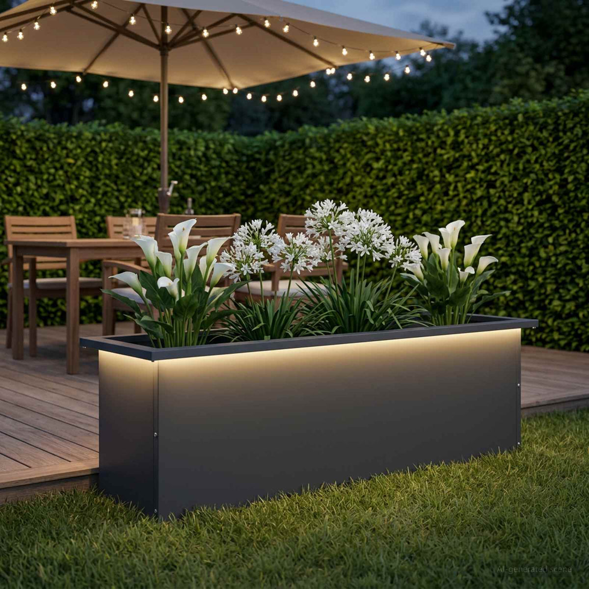 vidaXL Donica ogrodowa z oświetleniem LED Antracyt 30 x 100 x 30 cm