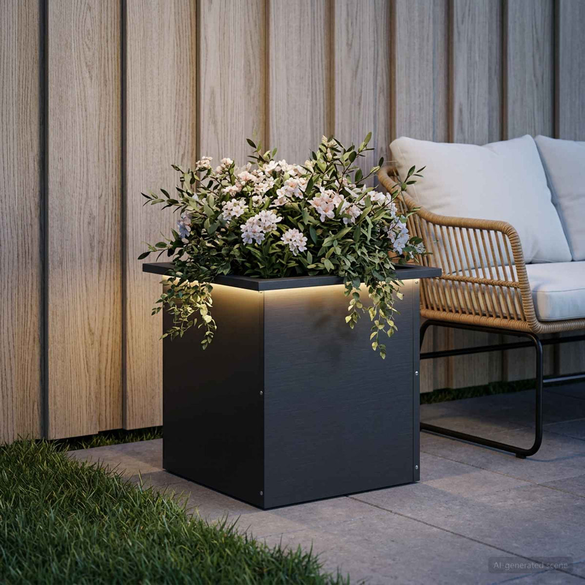 vidaXL Donica ogrodowa z oświetleniem LED Czarny 40 x 40 x 40 cm Stal