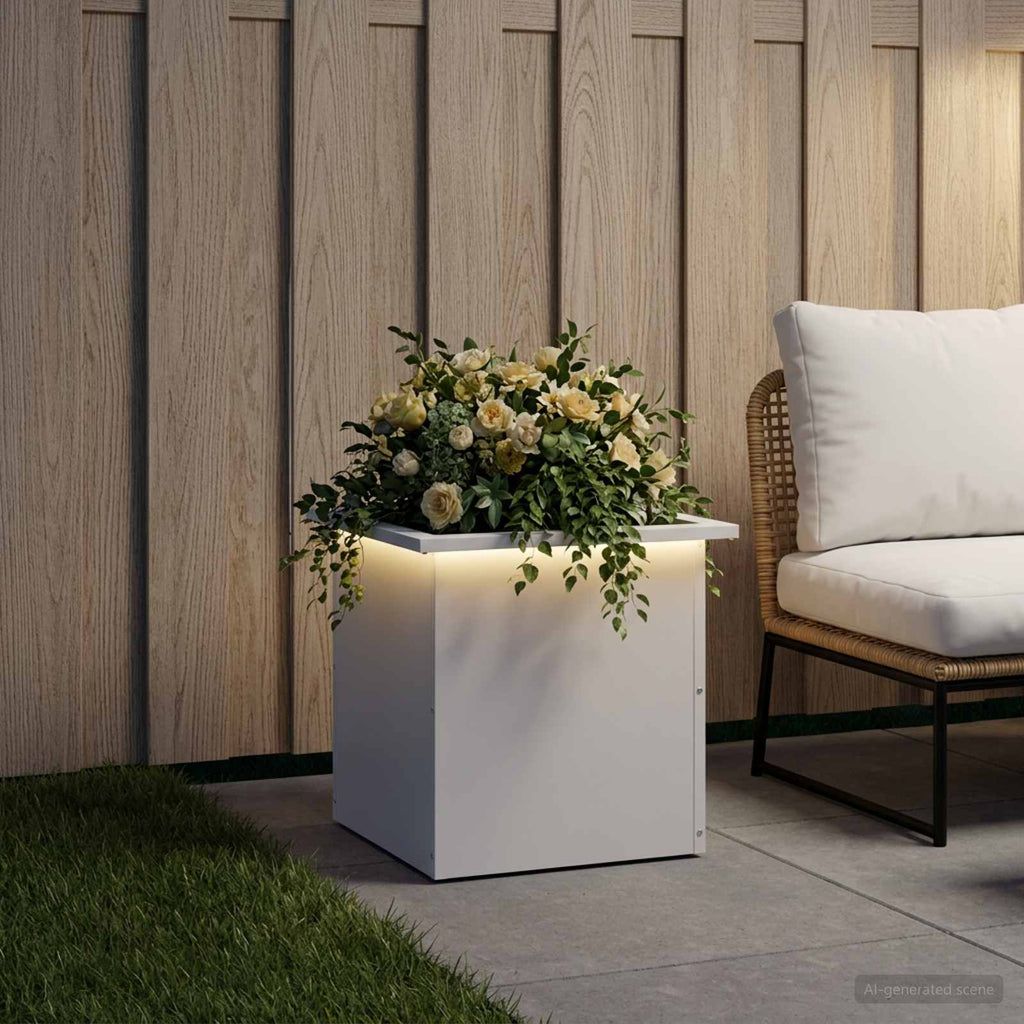 vidaXL Donica ogrodowa z oświetleniem LED Biały 40 x 40 x 40 cm Stal