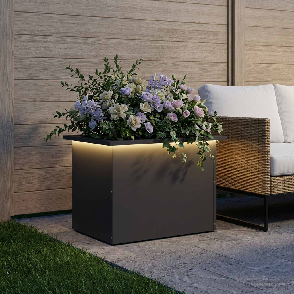 vidaXL Donica ogrodowa z oświetleniem LED Czarny 40 x 60 x 40 cm Stal