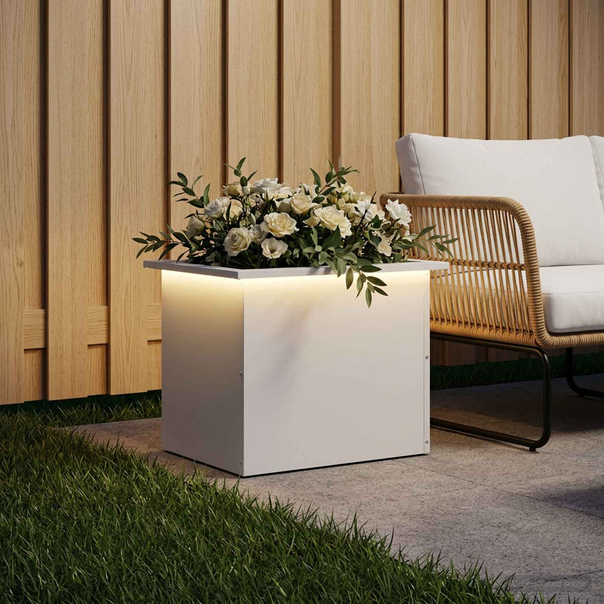 vidaXL Donica ogrodowa z oświetleniem LED Biały 40 x 60 x 40 cm Stal