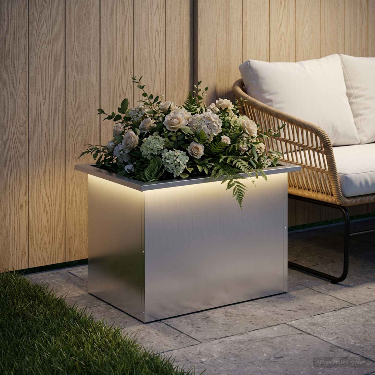 vidaXL Donica ogrodowa z oświetleniem LED srebrny 40 x 60 x 40 cm
