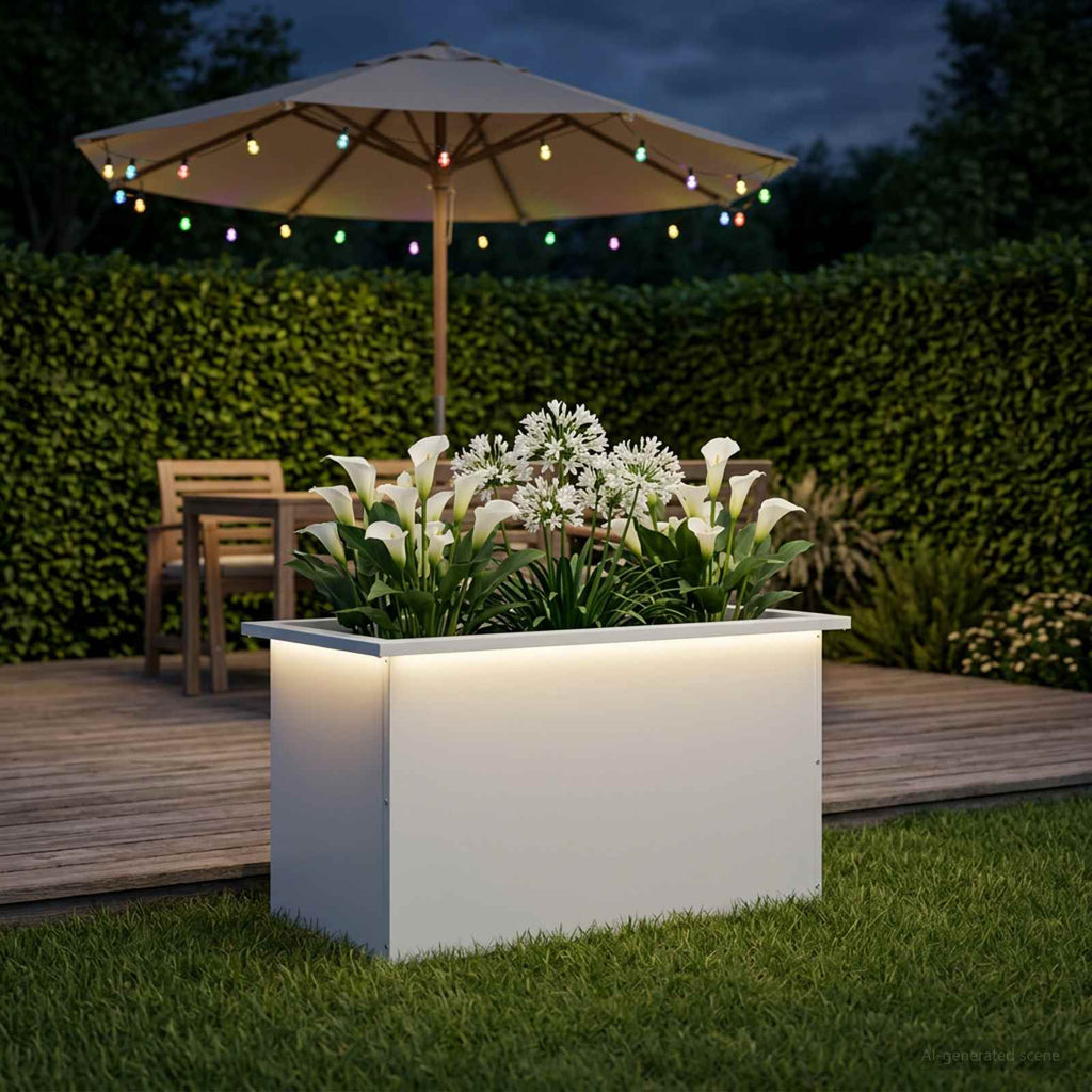 vidaXL Donica ogrodowa z oświetleniem LED Biały 40 x 80 x 40 cm Stal