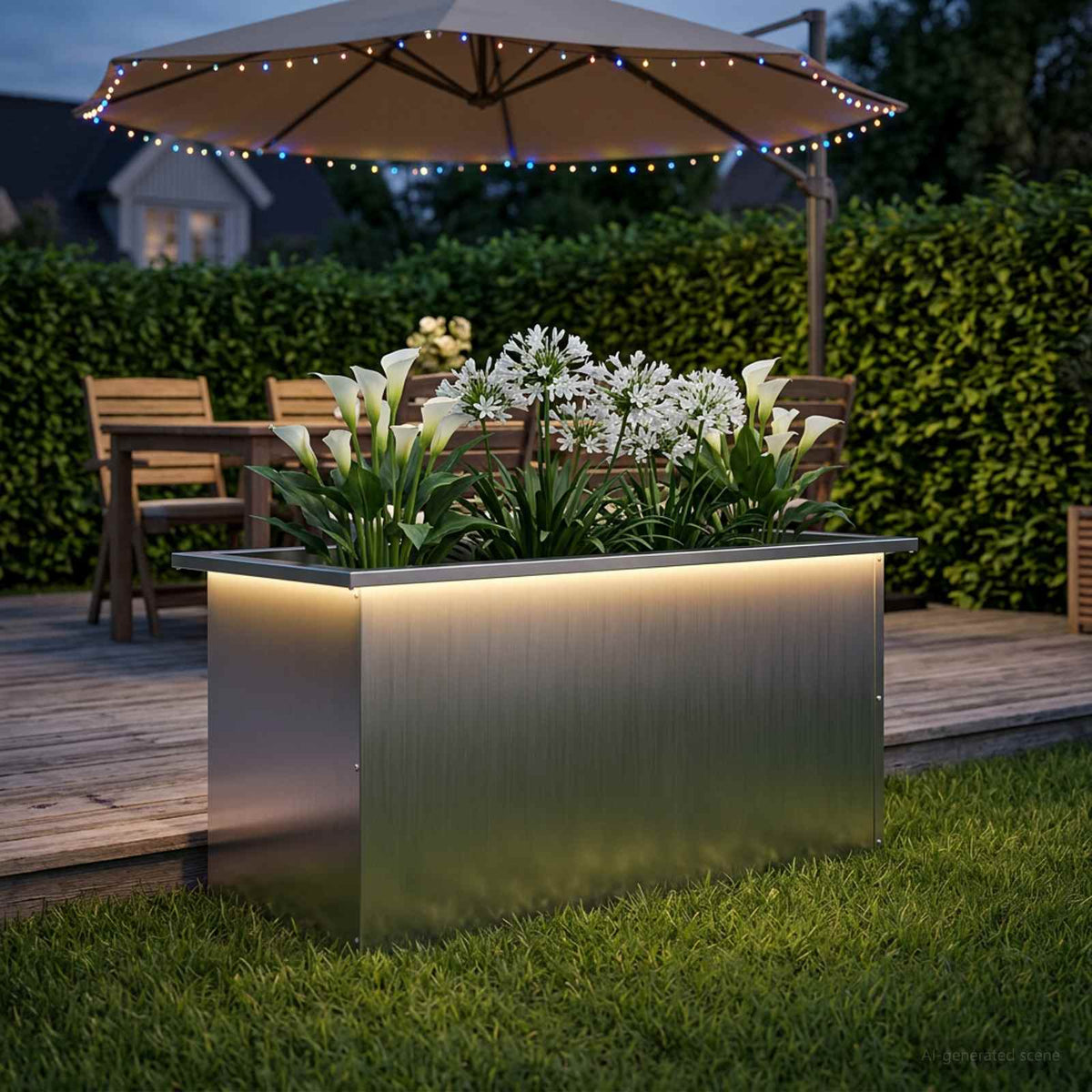 vidaXL Donica ogrodowa z oświetleniem LED srebrny 40 x 80 x 40 cm