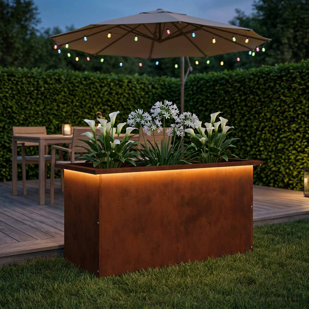 vidaXL Donica ogrodowa z oświetleniem LED Rdzawy 40 x 80 x 40 cm