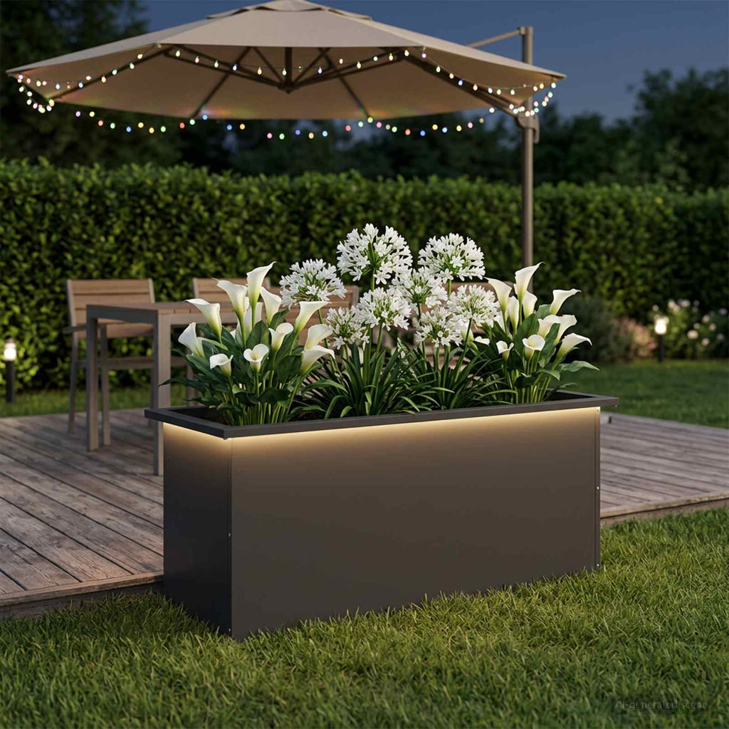 vidaXL Donica ogrodowa z oświetleniem LED Czarny 40 x 100 x 40 cm Stal