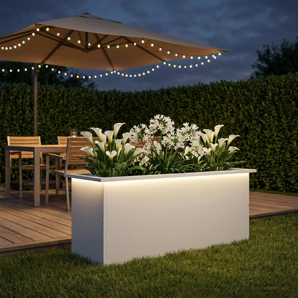 vidaXL Donica ogrodowa z oświetleniem LED Biały 40 x 100 x 40 cm Stal
