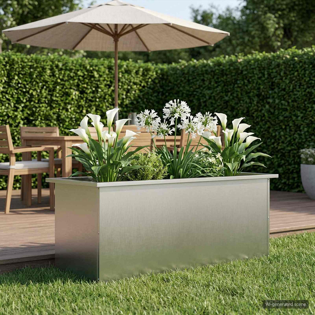 vidaXL Donica ogrodowa z oświetleniem LED srebrny 40 x 100 x 40 cm
