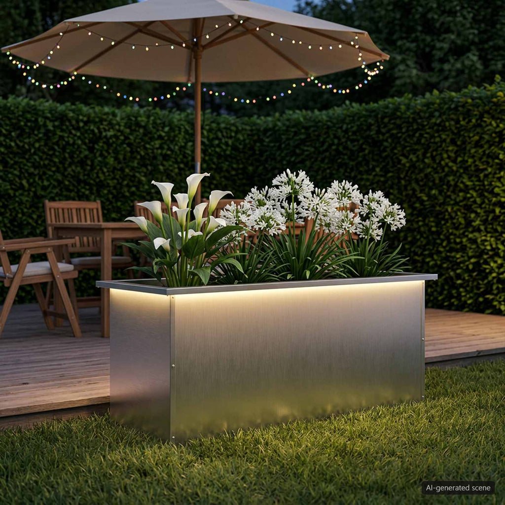 vidaXL Donica ogrodowa z oświetleniem LED srebrny 40 x 100 x 40 cm