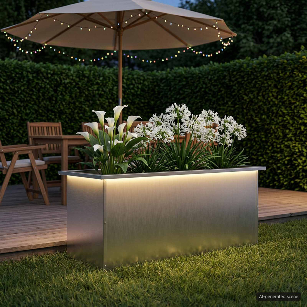 vidaXL Donica ogrodowa z oświetleniem LED srebrny 40 x 100 x 40 cm