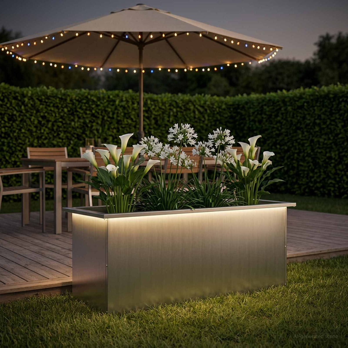 vidaXL Donica ogrodowa z oświetleniem LED srebrny 40 x 100 x 40 cm
