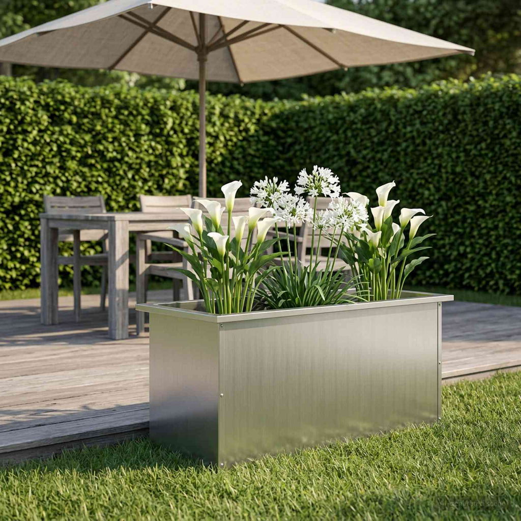 vidaXL Donica ogrodowa z oświetleniem LED srebrny 40 x 100 x 40 cm
