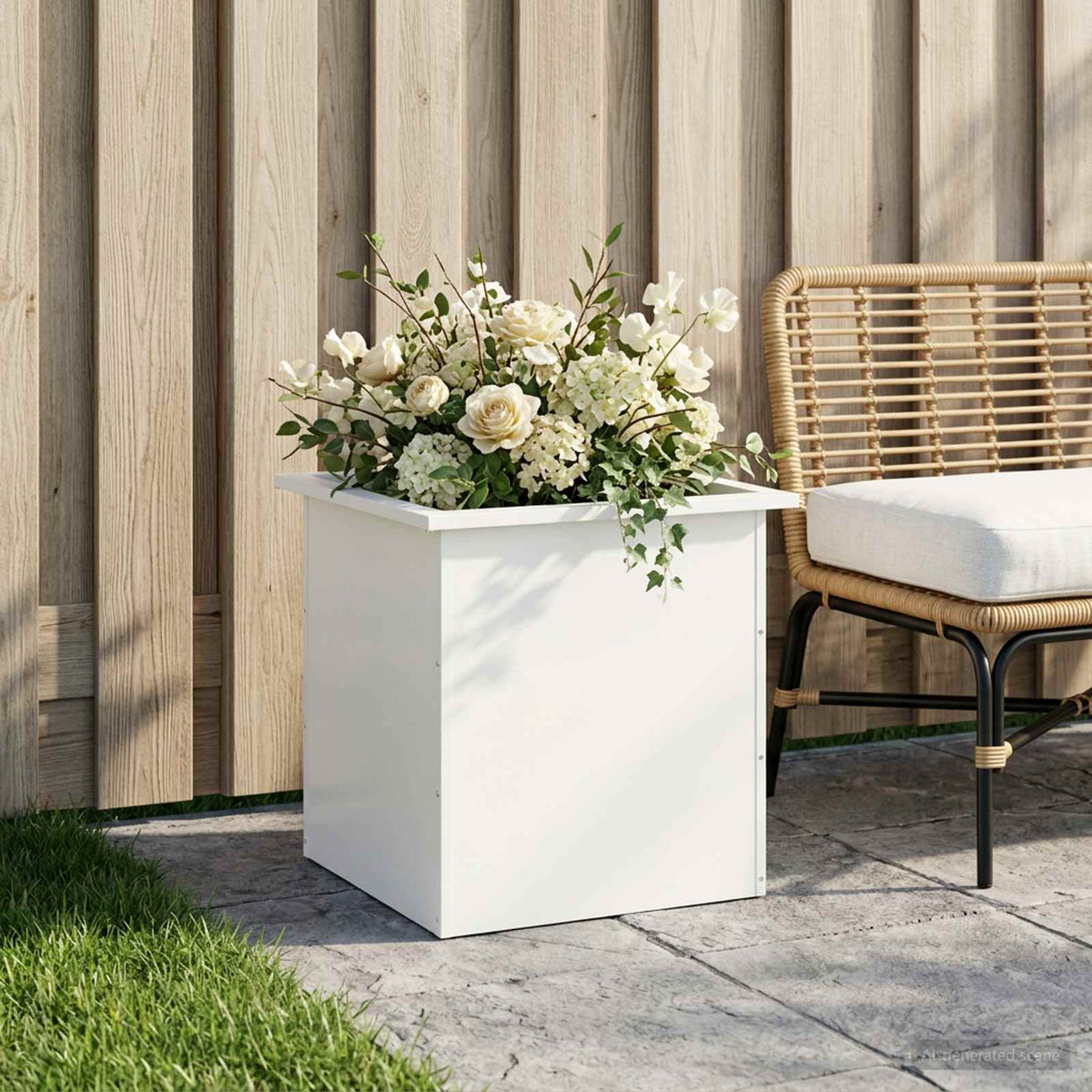 vidaXL Donica ogrodowa z oświetleniem LED Biały 50 x 50 x 48 cm Stal