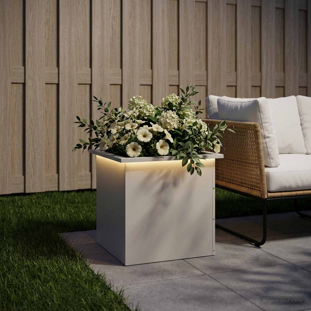 vidaXL Donica ogrodowa z oświetleniem LED Biały 50 x 50 x 48 cm Stal