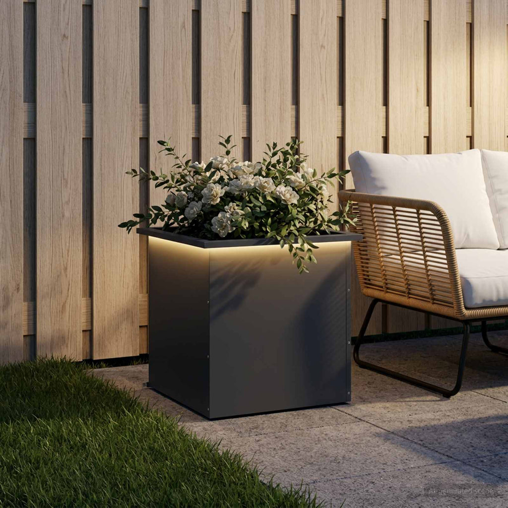 vidaXL Donica ogrodowa z oświetleniem LED Antracyt 50 x 50 x 48 cm