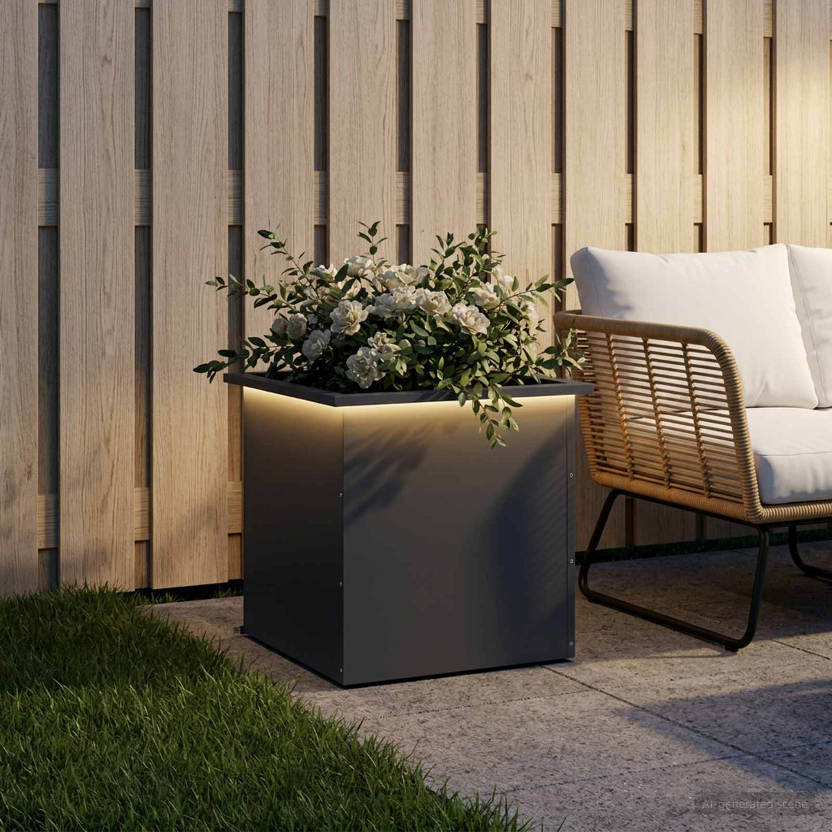 vidaXL Donica ogrodowa z oświetleniem LED Antracyt 50 x 50 x 48 cm