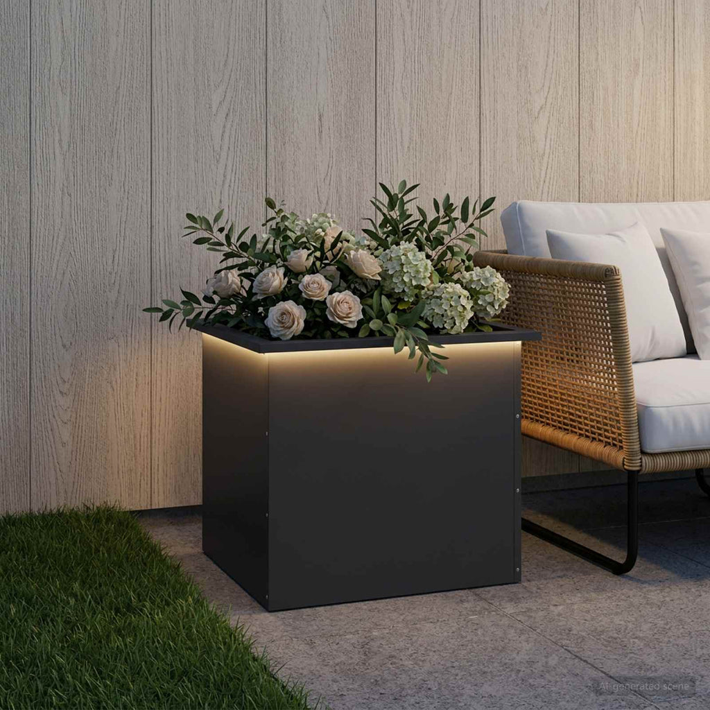 vidaXL Donica ogrodowa z oświetleniem LED Czarny 50 x 60 x 48 cm Stal