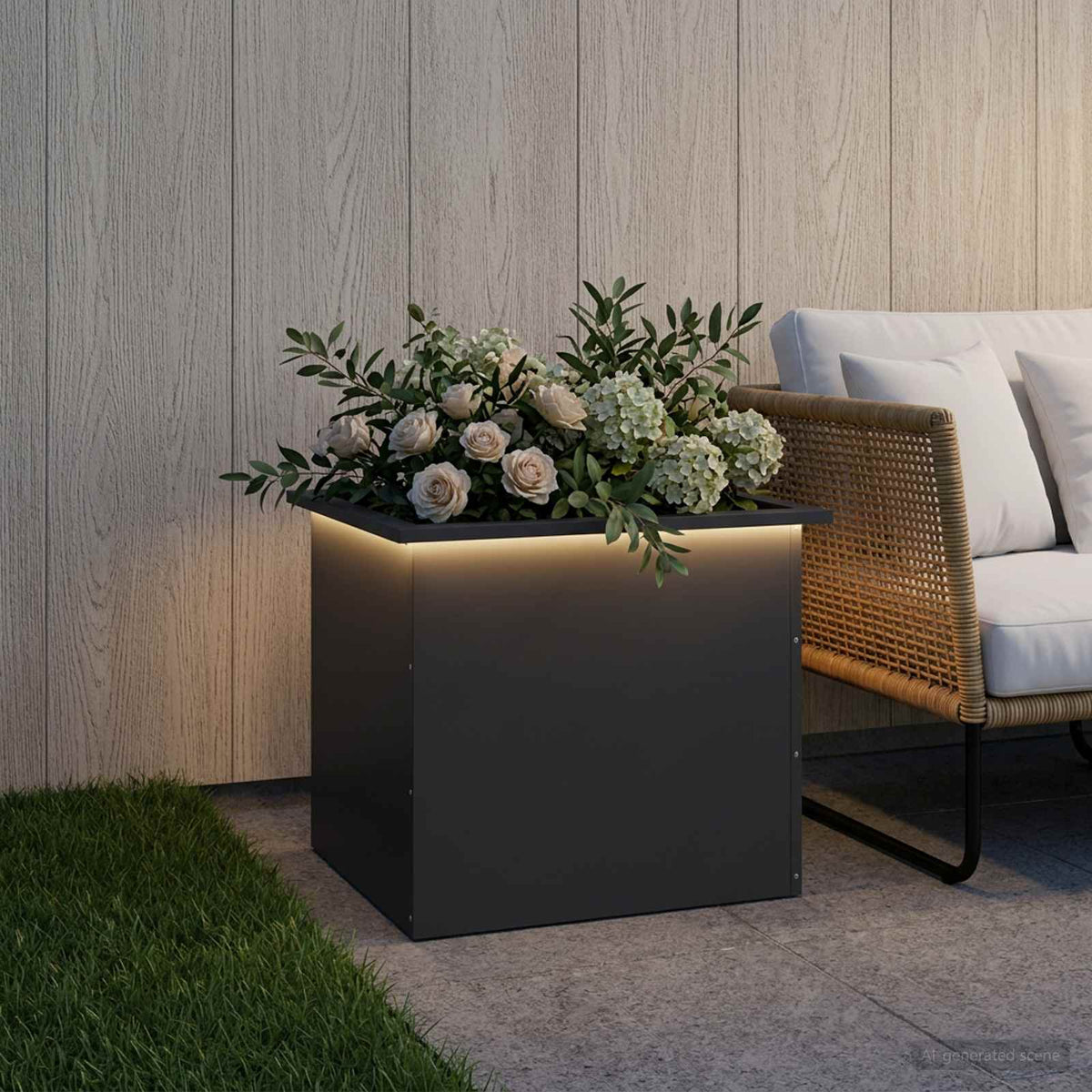 vidaXL Donica ogrodowa z oświetleniem LED Czarny 50 x 60 x 48 cm Stal
