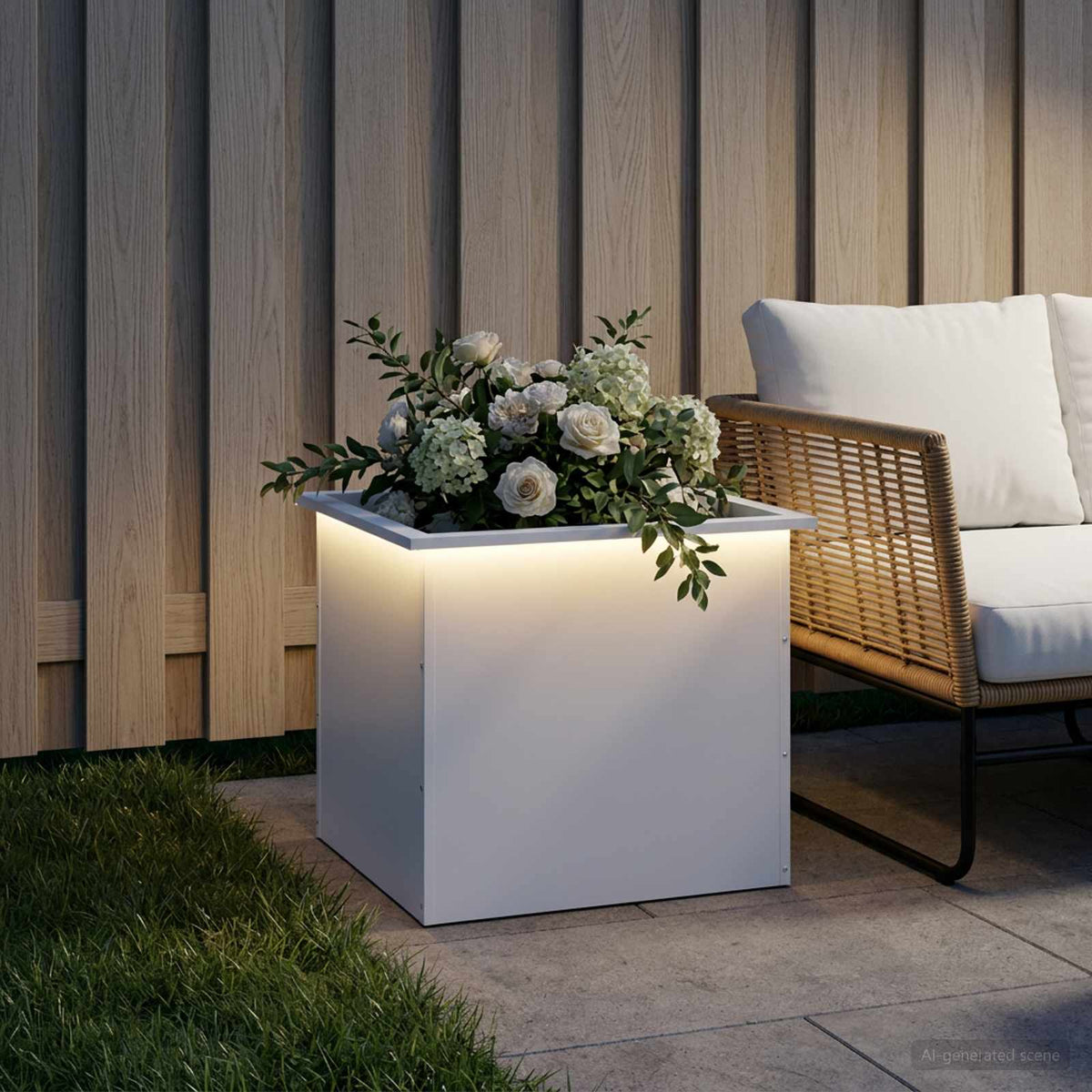 vidaXL Donica ogrodowa z oświetleniem LED Biały 50 x 60 x 48 cm Stal