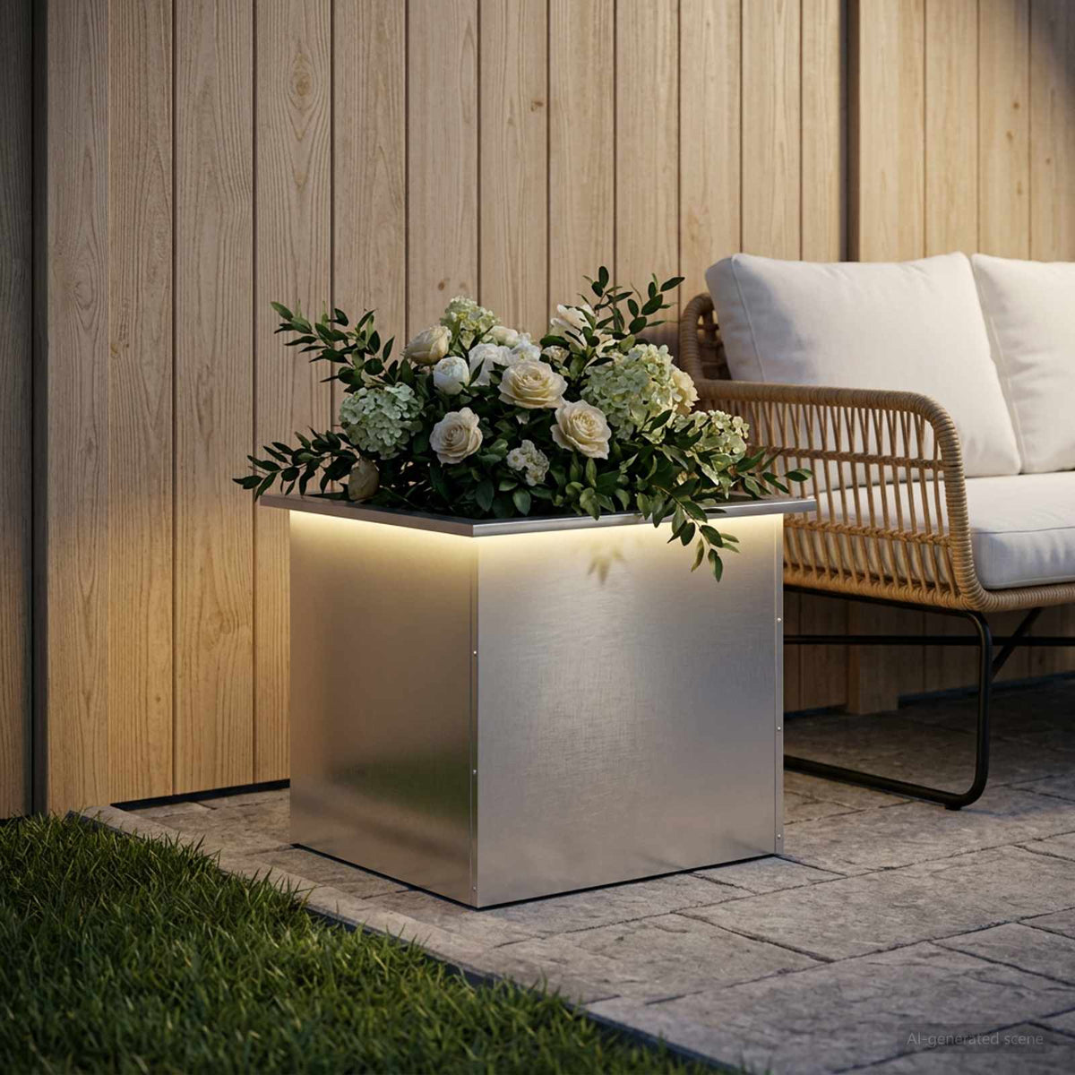 vidaXL Donica ogrodowa z oświetleniem LED srebrny 50 x 60 x 48 cm
