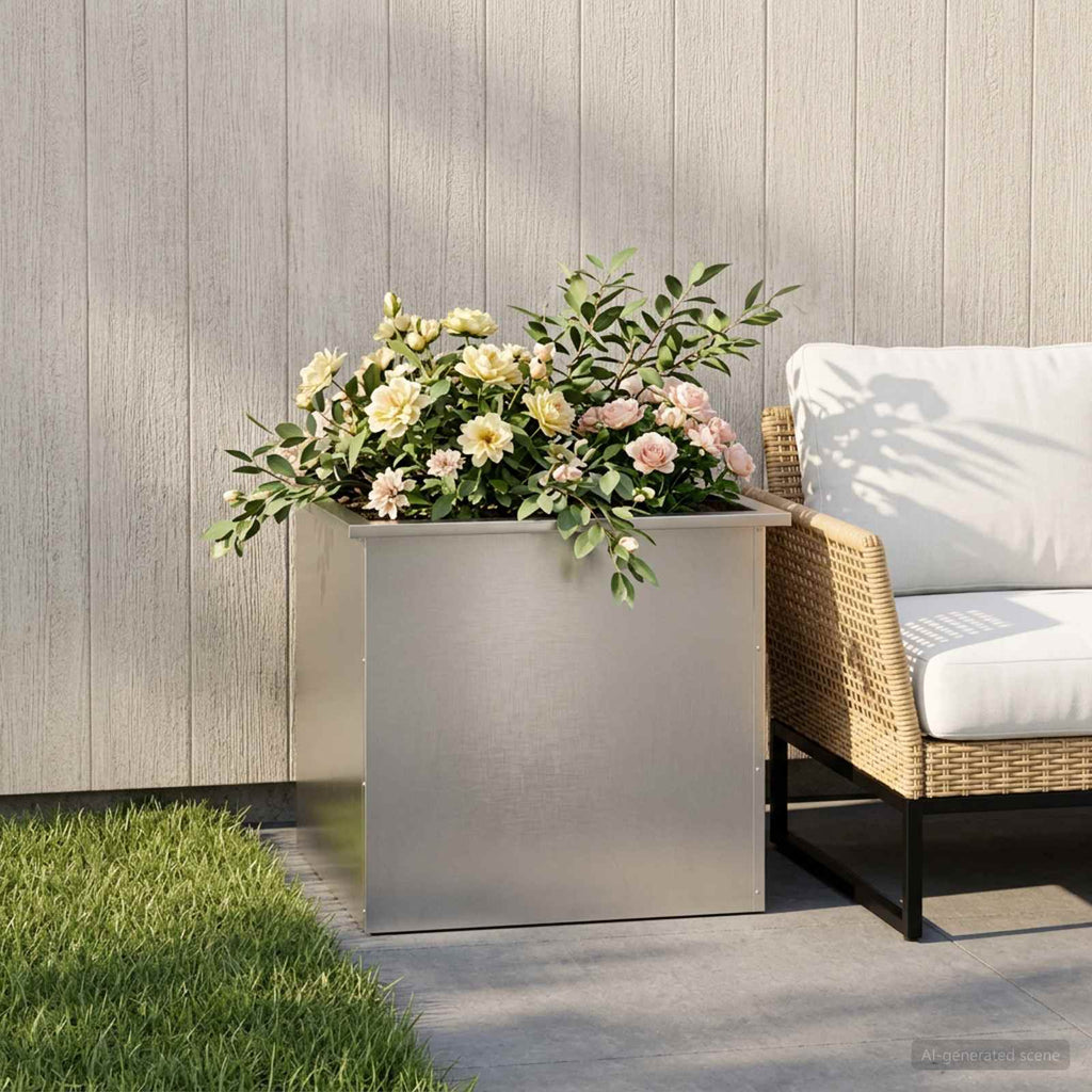vidaXL Donica ogrodowa z oświetleniem LED srebrny 50 x 60 x 48 cm