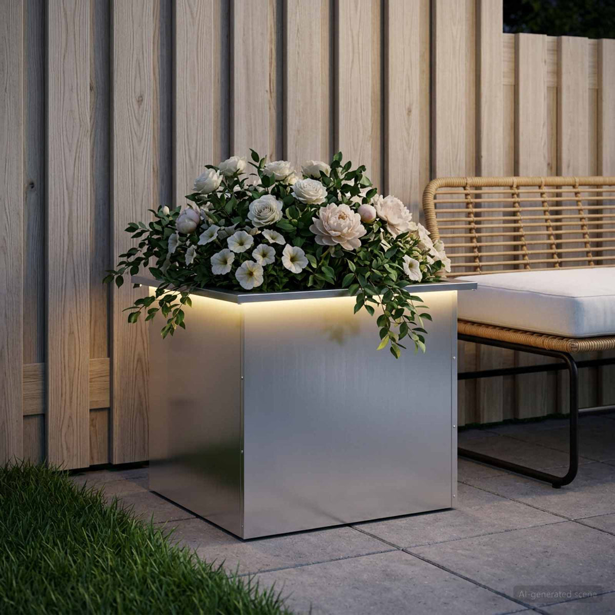 vidaXL Donica ogrodowa z oświetleniem LED srebrny 50 x 60 x 48 cm