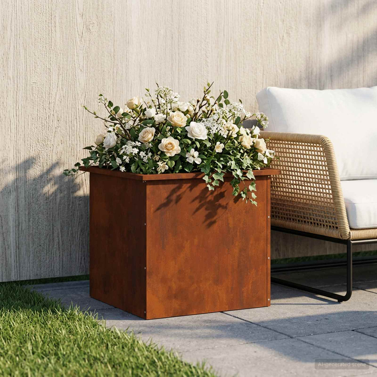 vidaXL Donica ogrodowa z oświetleniem LED Rdzawy 50 x 60 x 48 cm