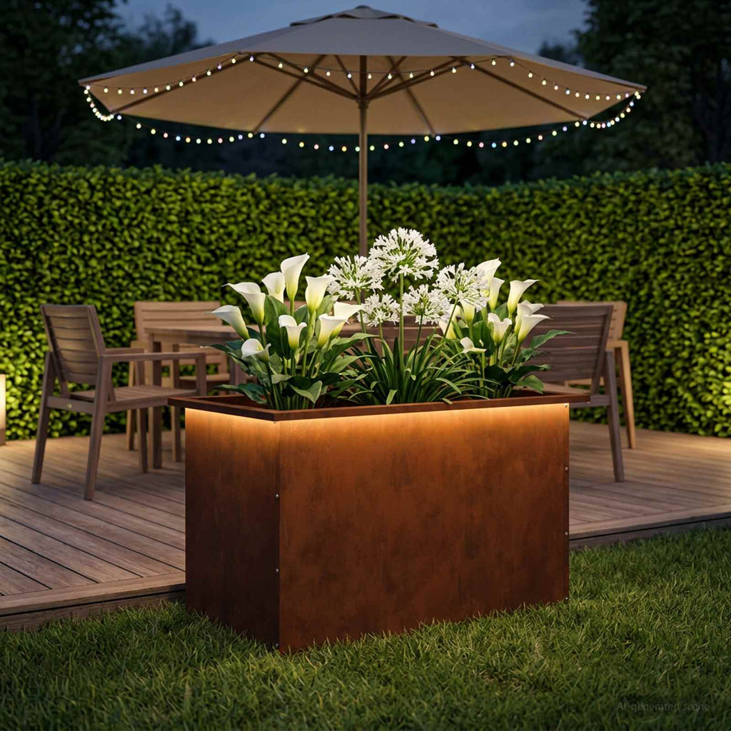 vidaXL Donica ogrodowa z oświetleniem LED Rdzawy 50 x 80 x 48 cm
