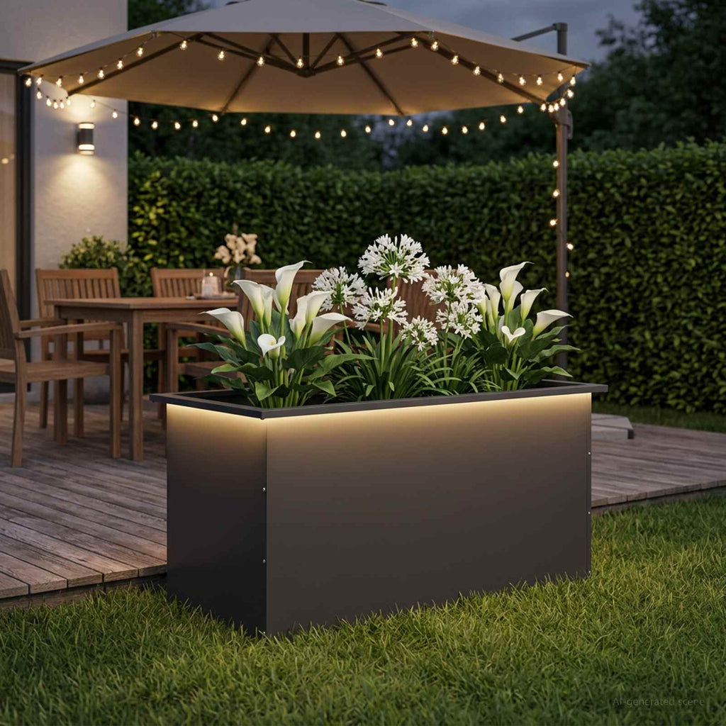 vidaXL Donica ogrodowa z oświetleniem LED Czarny 50 x 100 x 48 cm Stal