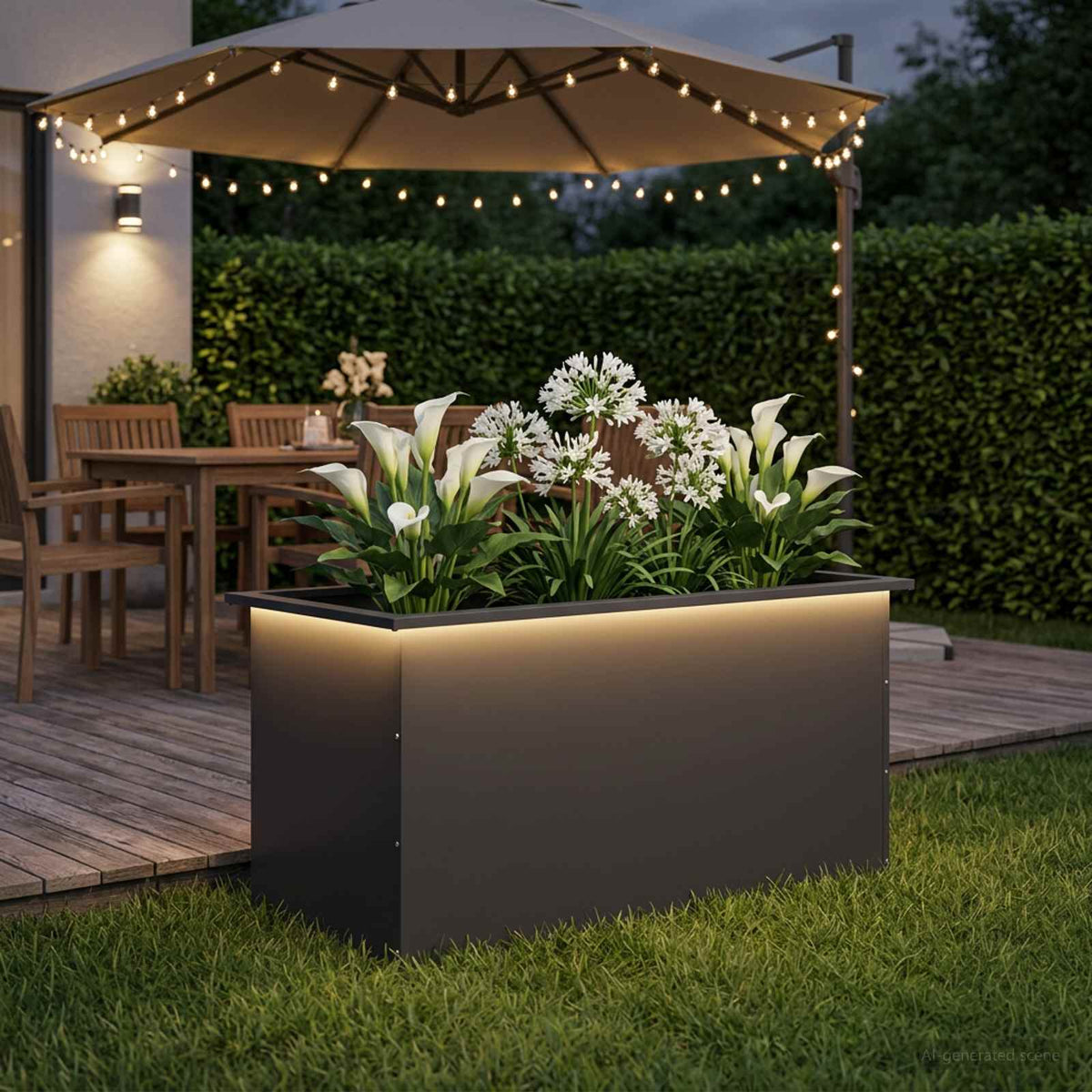 vidaXL Donica ogrodowa z oświetleniem LED Czarny 50 x 100 x 48 cm Stal