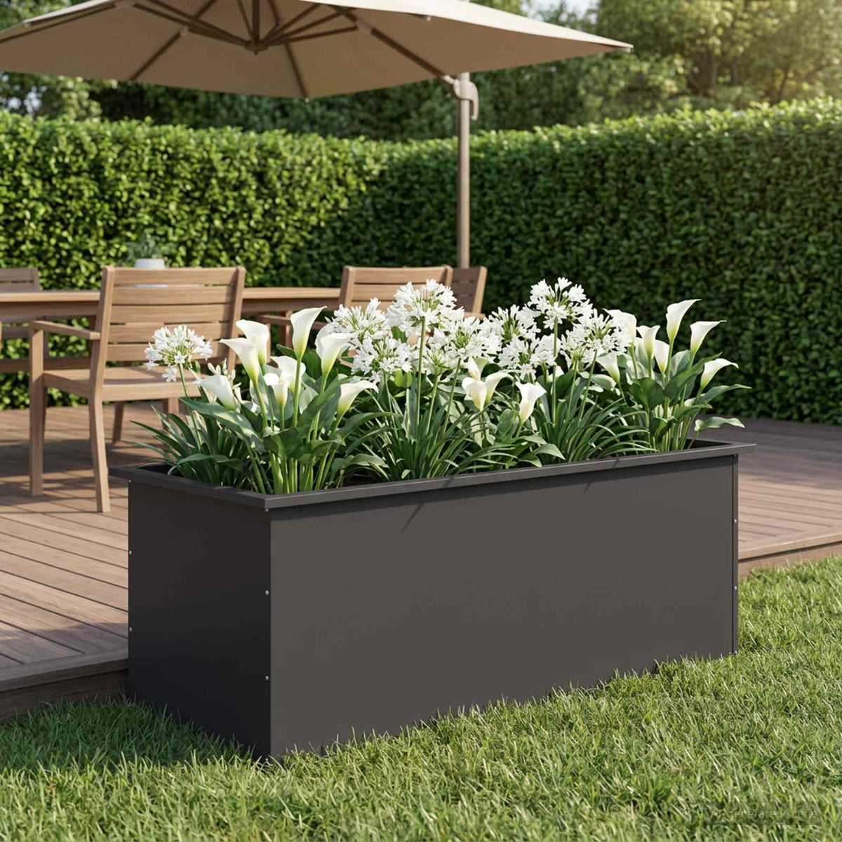 vidaXL Donica ogrodowa z oświetleniem LED Czarny 50 x 100 x 48 cm Stal