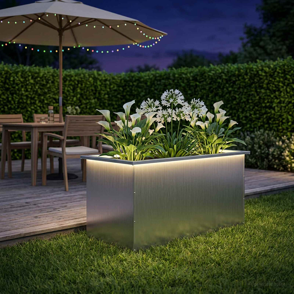 vidaXL Donica ogrodowa z oświetleniem LED Biały 50 x 100 x 48 cm Stal