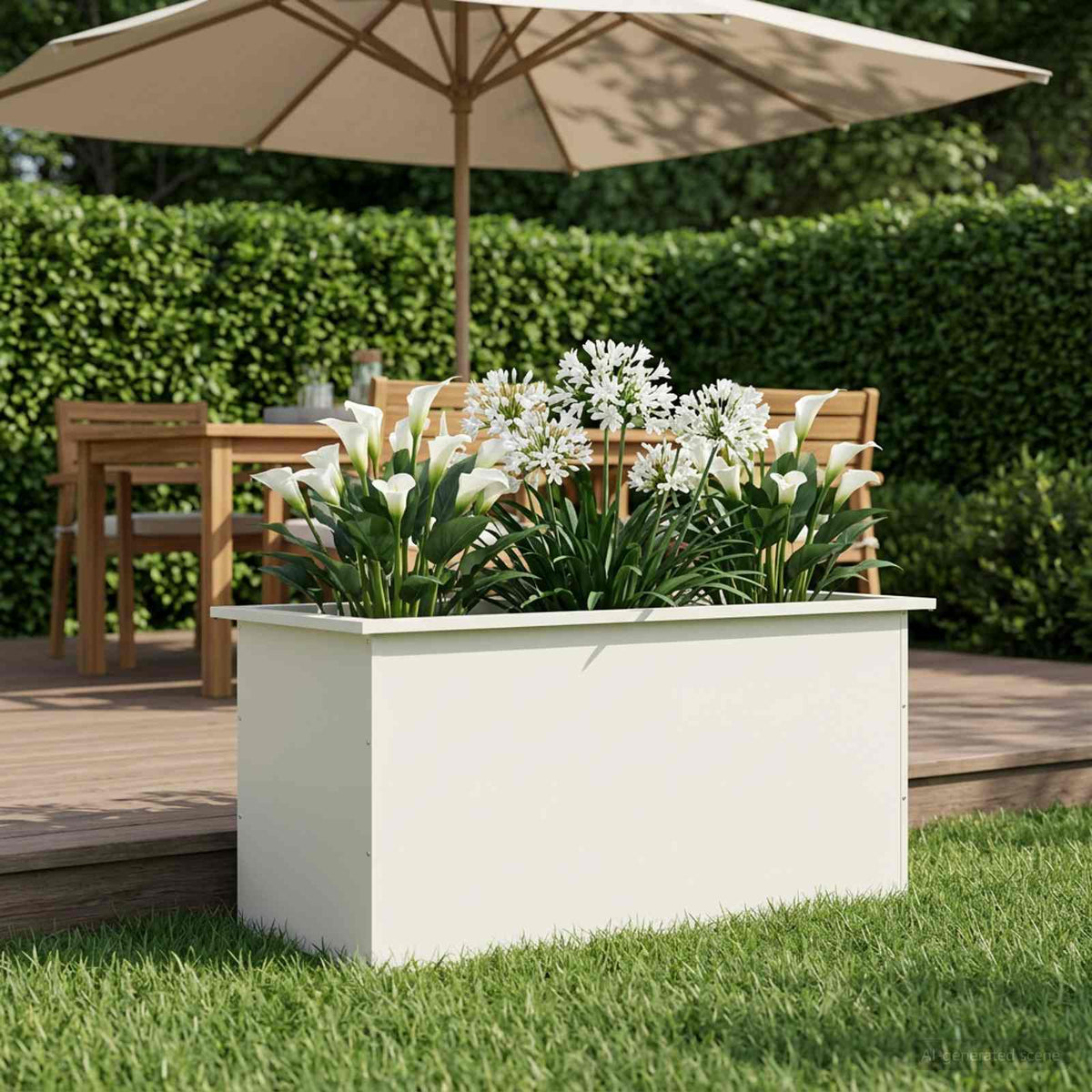 vidaXL Donica ogrodowa z oświetleniem LED Biały 50 x 100 x 48 cm Stal