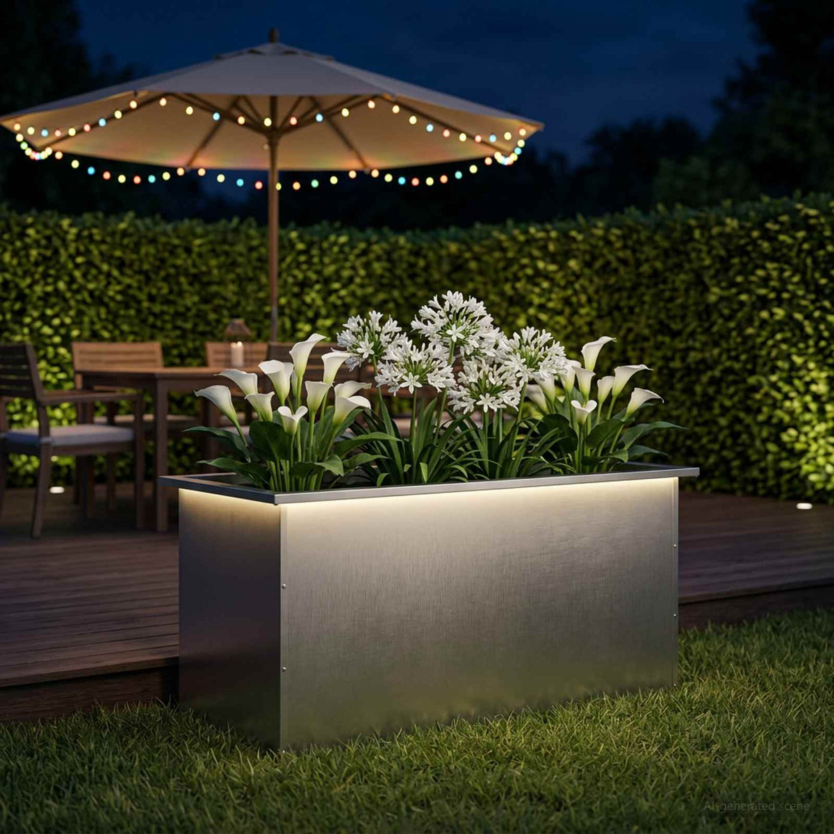 vidaXL Donica ogrodowa z oświetleniem LED srebrny 50 x 100 x 48 cm