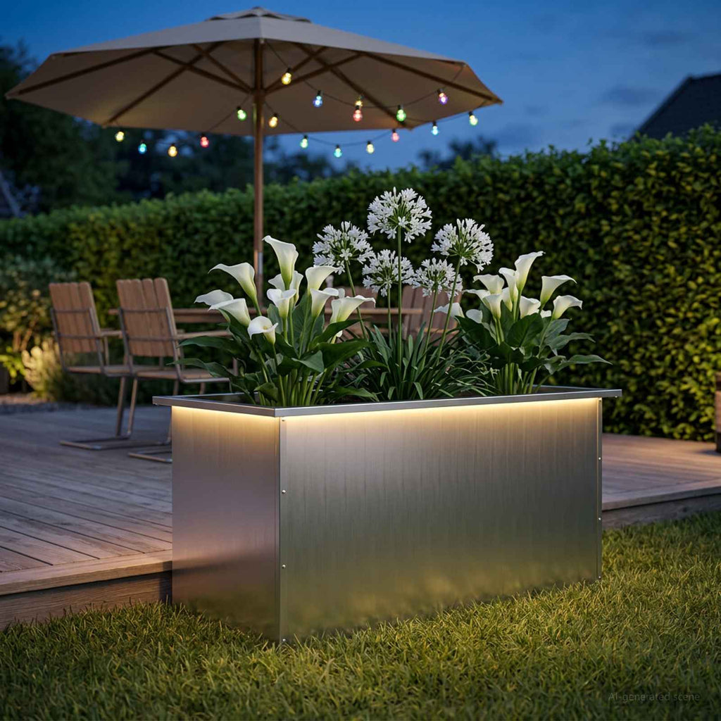 vidaXL Donica ogrodowa z oświetleniem LED srebrny 50 x 100 x 48 cm
