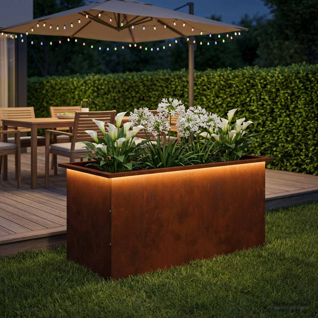 vidaXL Donica ogrodowa z oświetleniem LED Rdzawy 50 x 100 x 48 cm