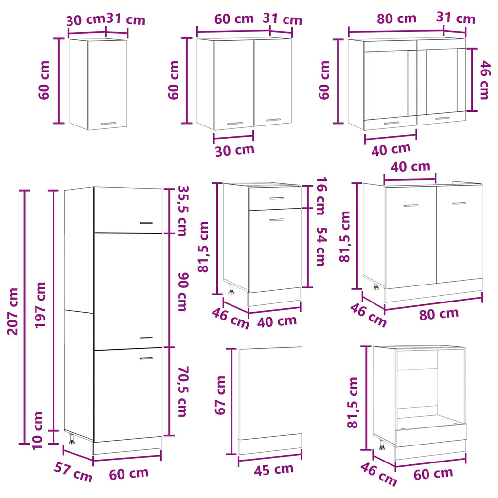 vidaXL Jednostka kuchenna Lyon 8 pcs Betonowy szary
