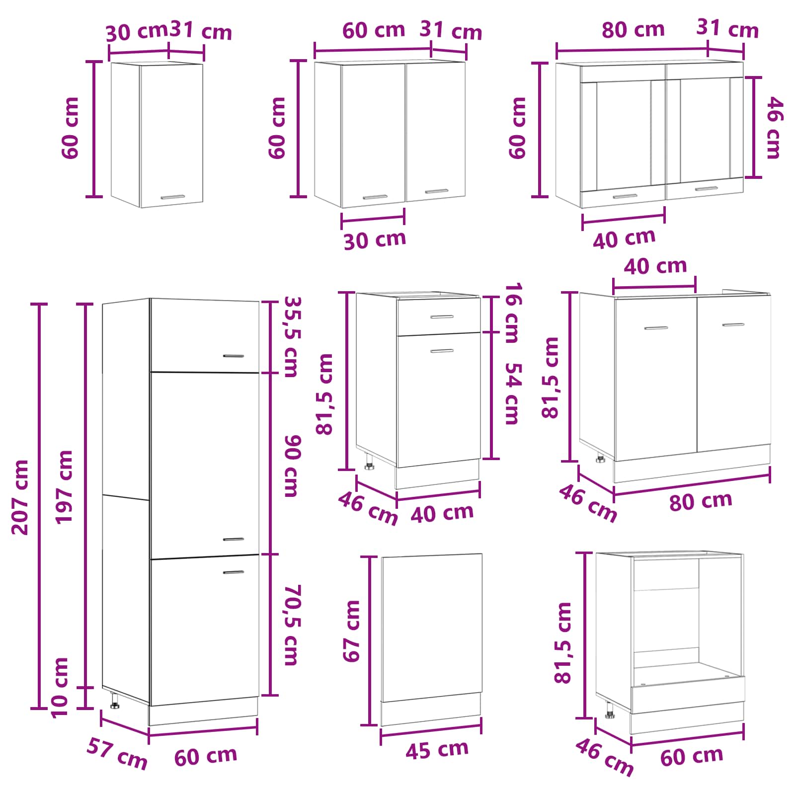 vidaXL Jednostka kuchenna Lyon 8 pcs Betonowy szary