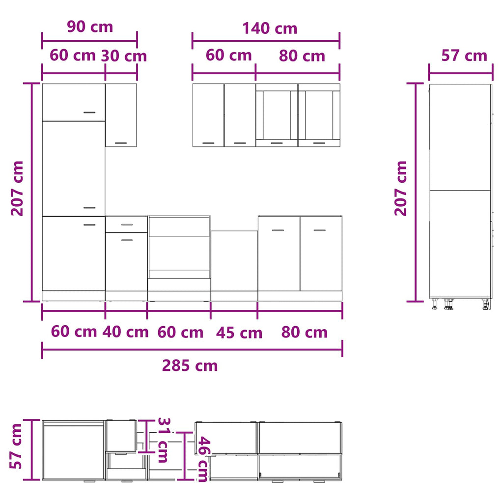 vidaXL Jednostka kuchenna Lyon 8 pcs Betonowy szary