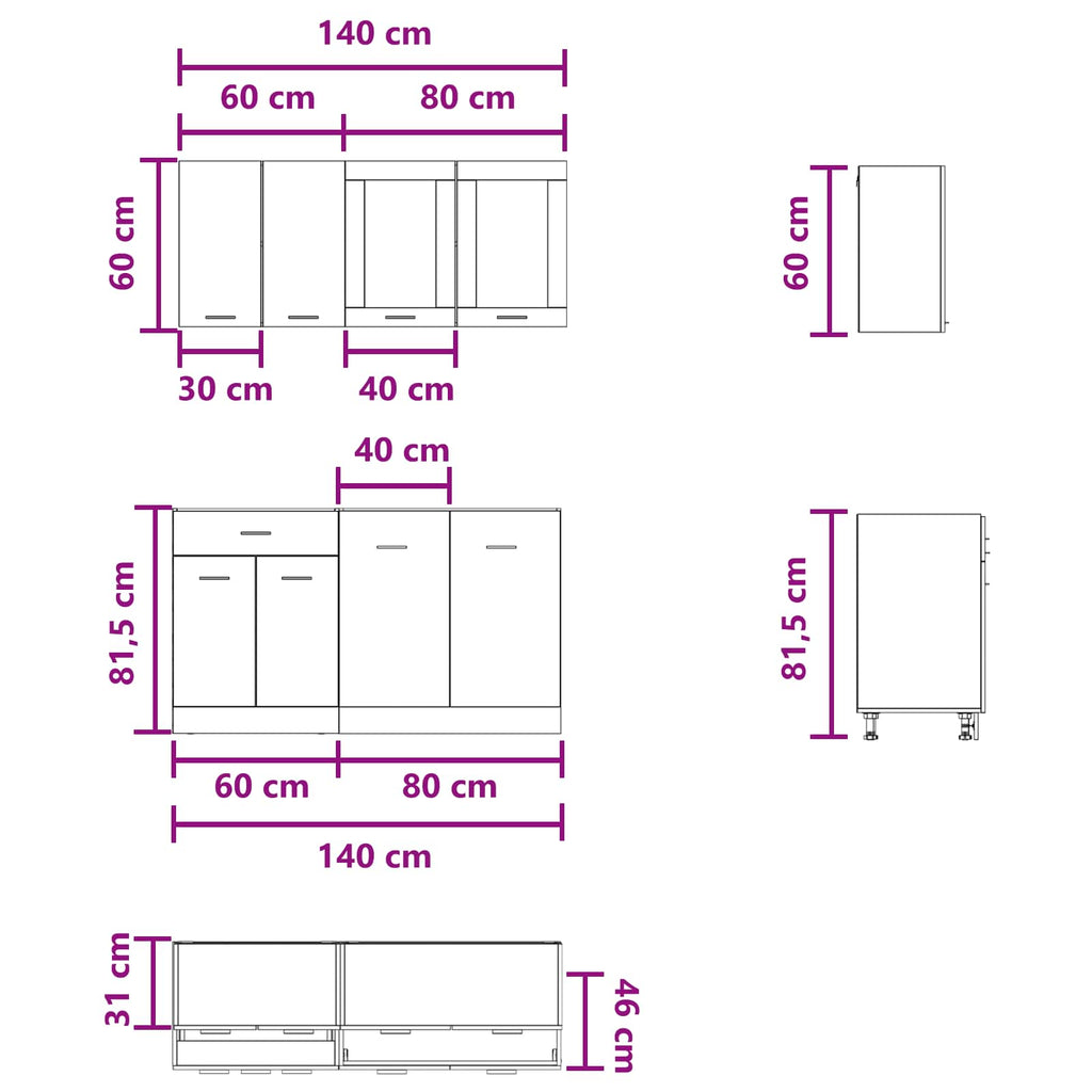 vidaXL Jednostka kuchenna Lyon 4 pcs Betonowy szary