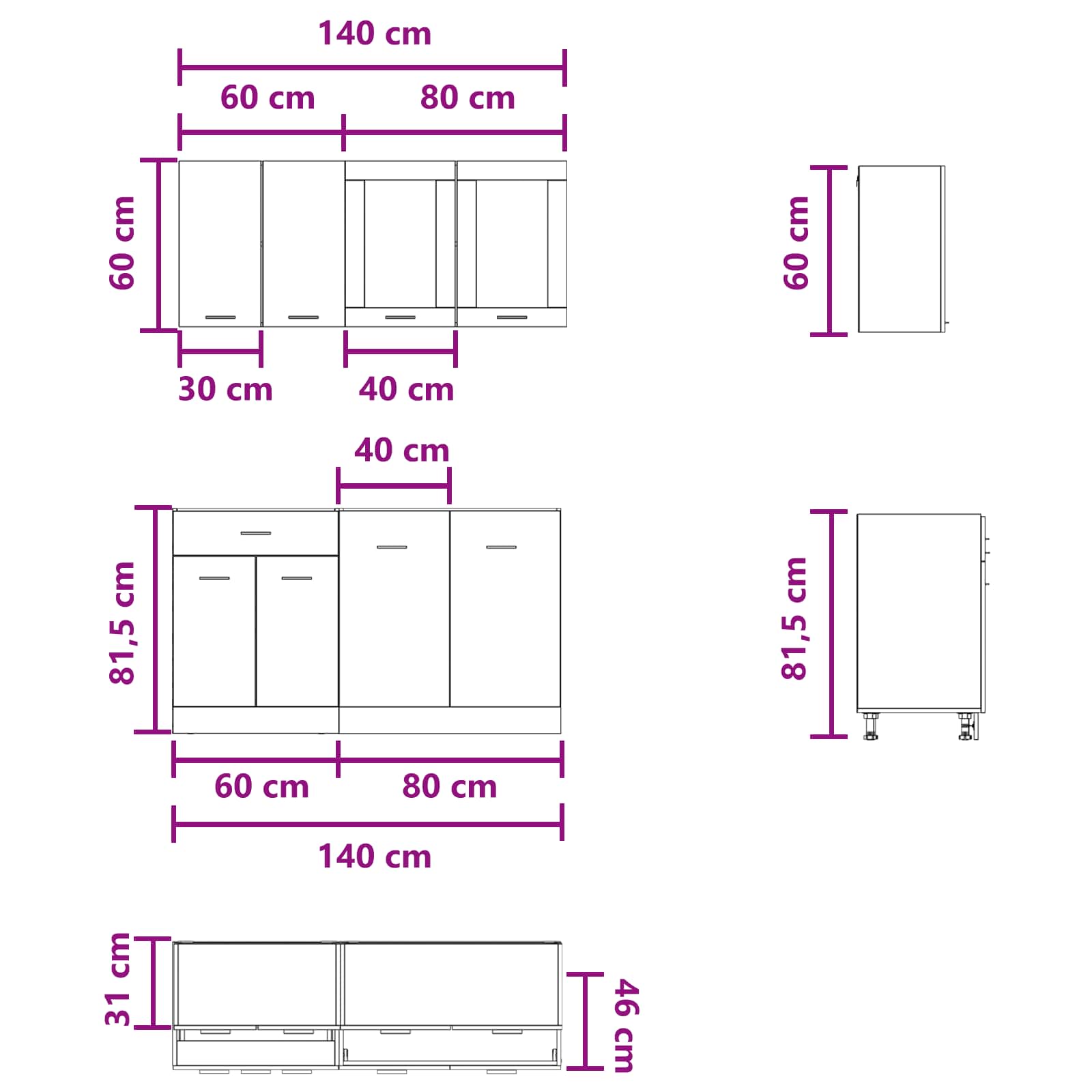 vidaXL Jednostka kuchenna Lyon 4 pcs Betonowy szary