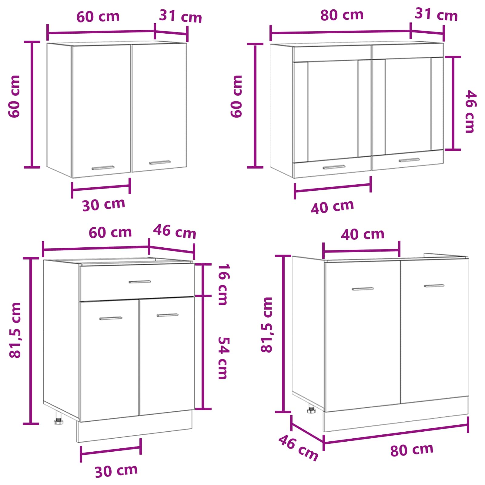 vidaXL Jednostka kuchenna Lyon 4 pcs Betonowy szary