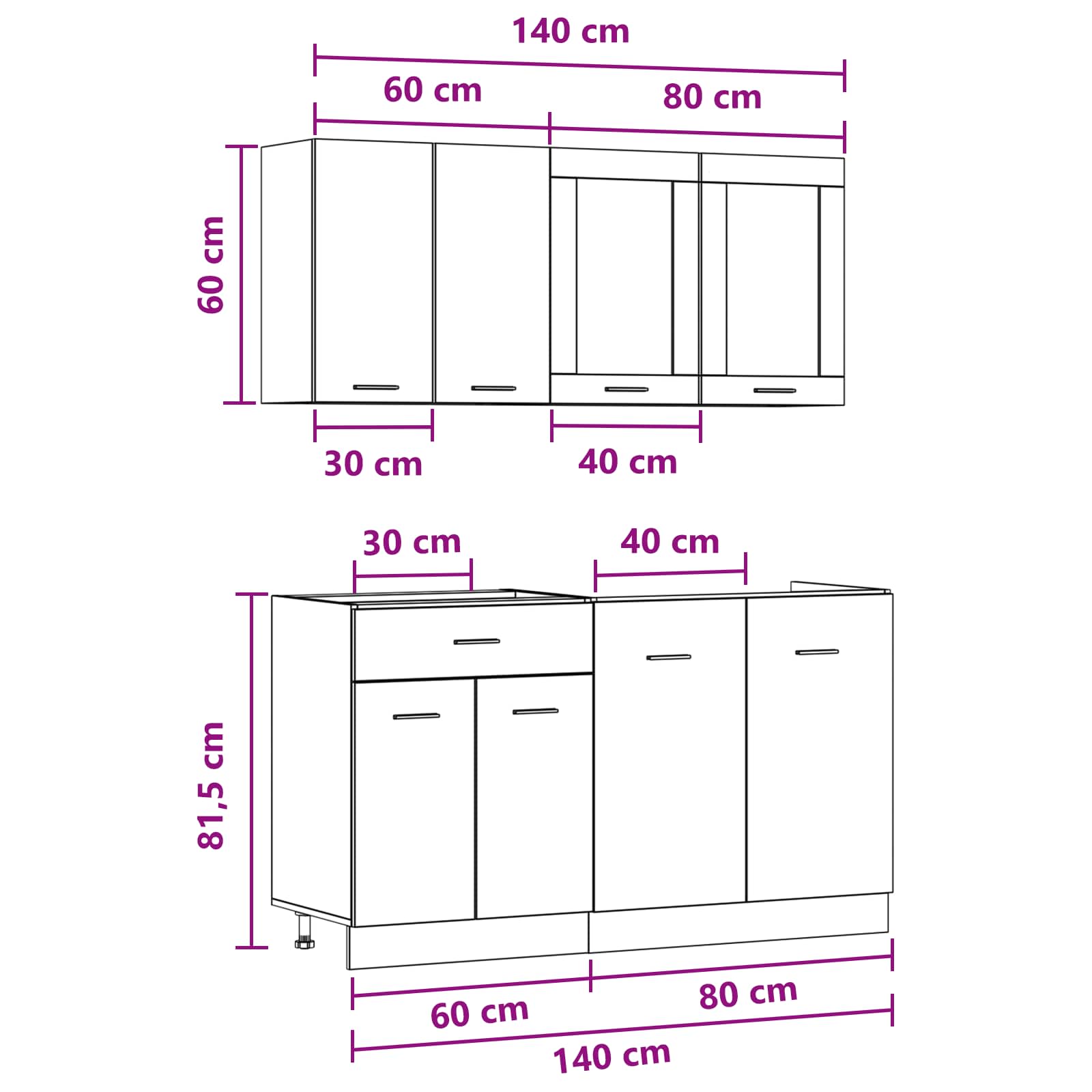 vidaXL Jednostka kuchenna Lyon 4 pcs Betonowy szary