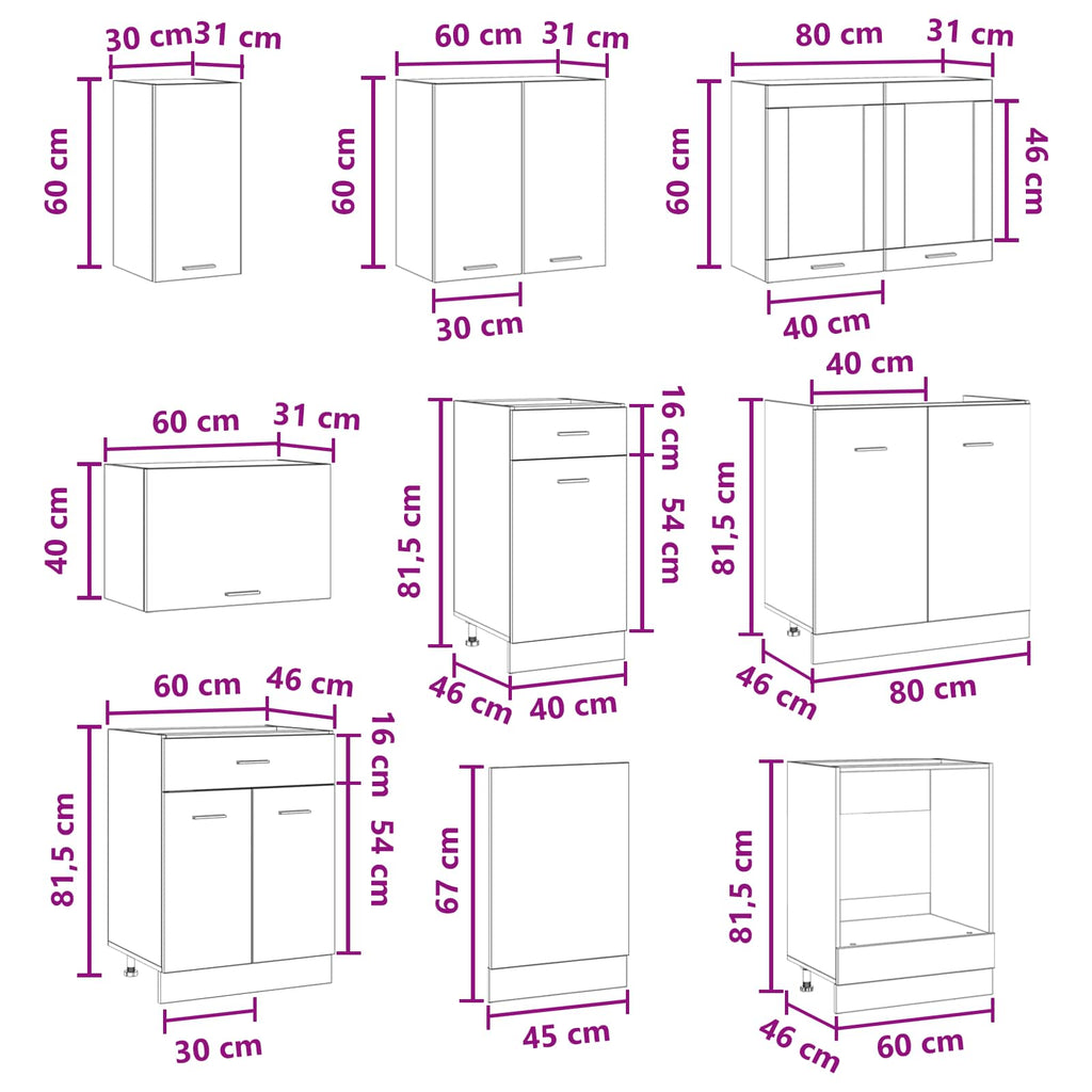 vidaXL Jednostka kuchenna Lyon 8 pcs Materiał drewnopochodny