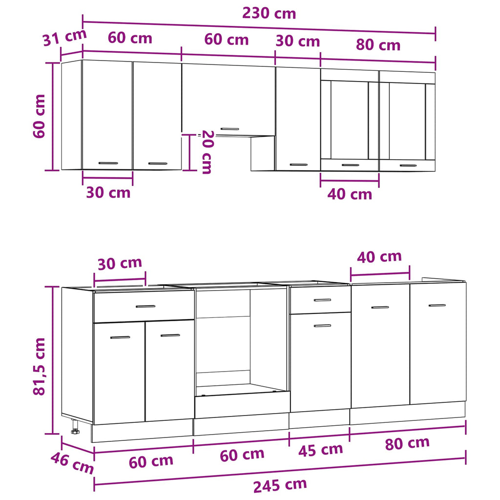 vidaXL Jednostka kuchenna Lyon 8 pcs Materiał drewnopochodny