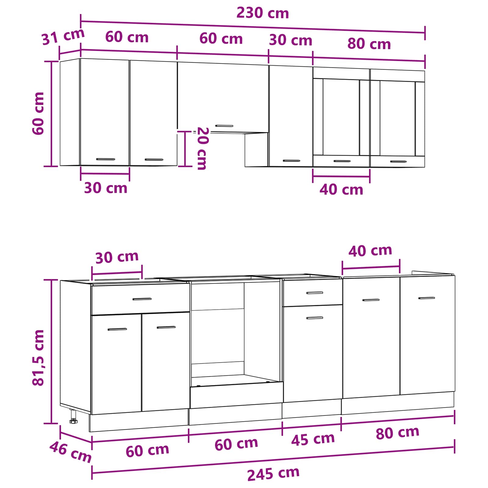 vidaXL Jednostka kuchenna Lyon 8 pcs Materiał drewnopochodny