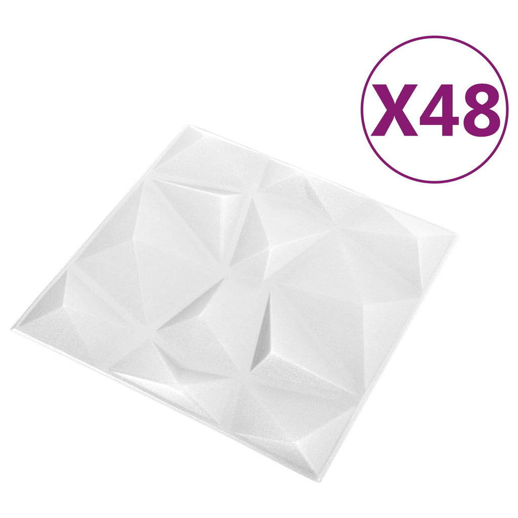 vidaXL Panele ścienne 48 pcs Biały diamentowy 50 x 50 cm Pianka XPS
