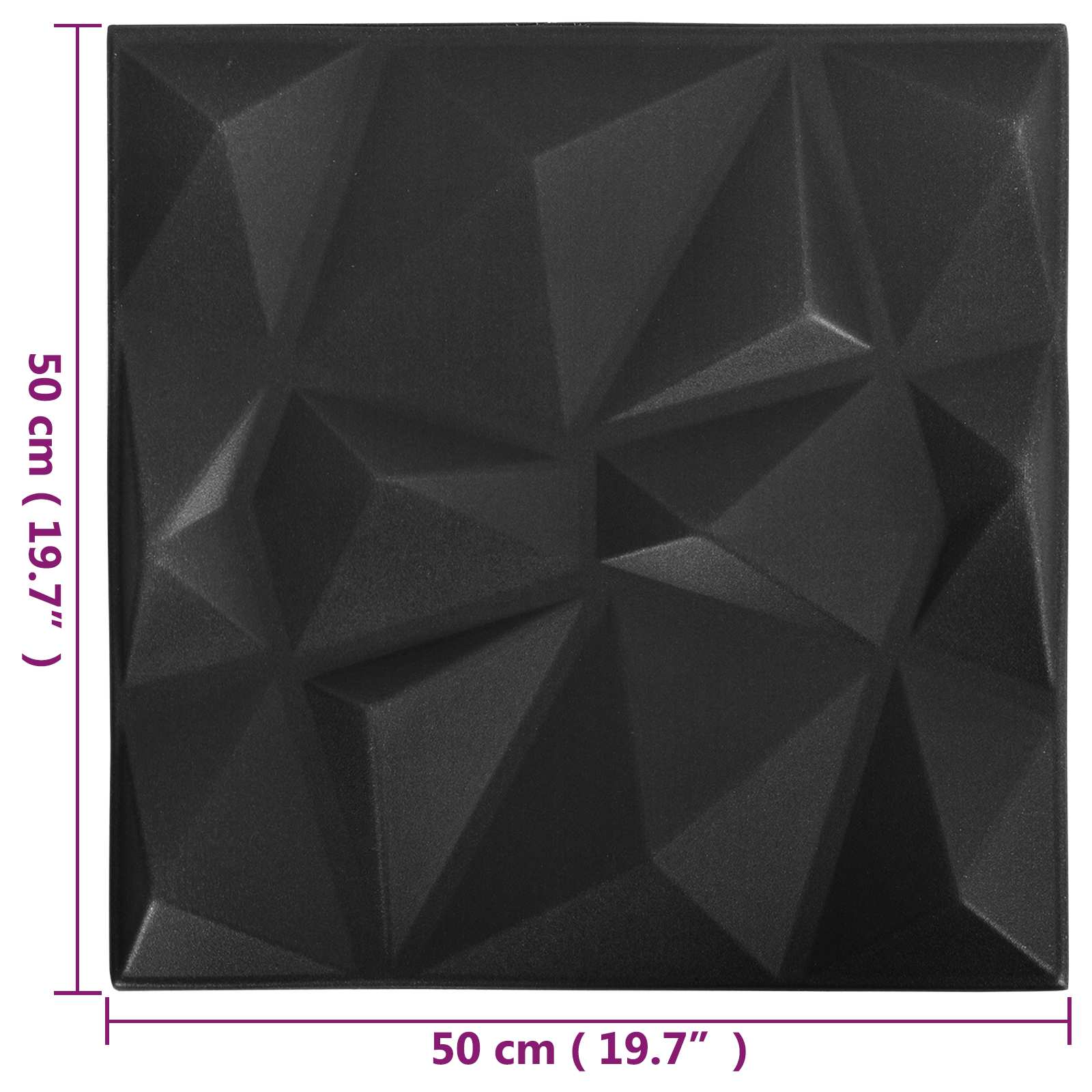vidaXL Panele ścienne 12 pcs Czarny diamentowy 50 x 50 cm Pianka XPS