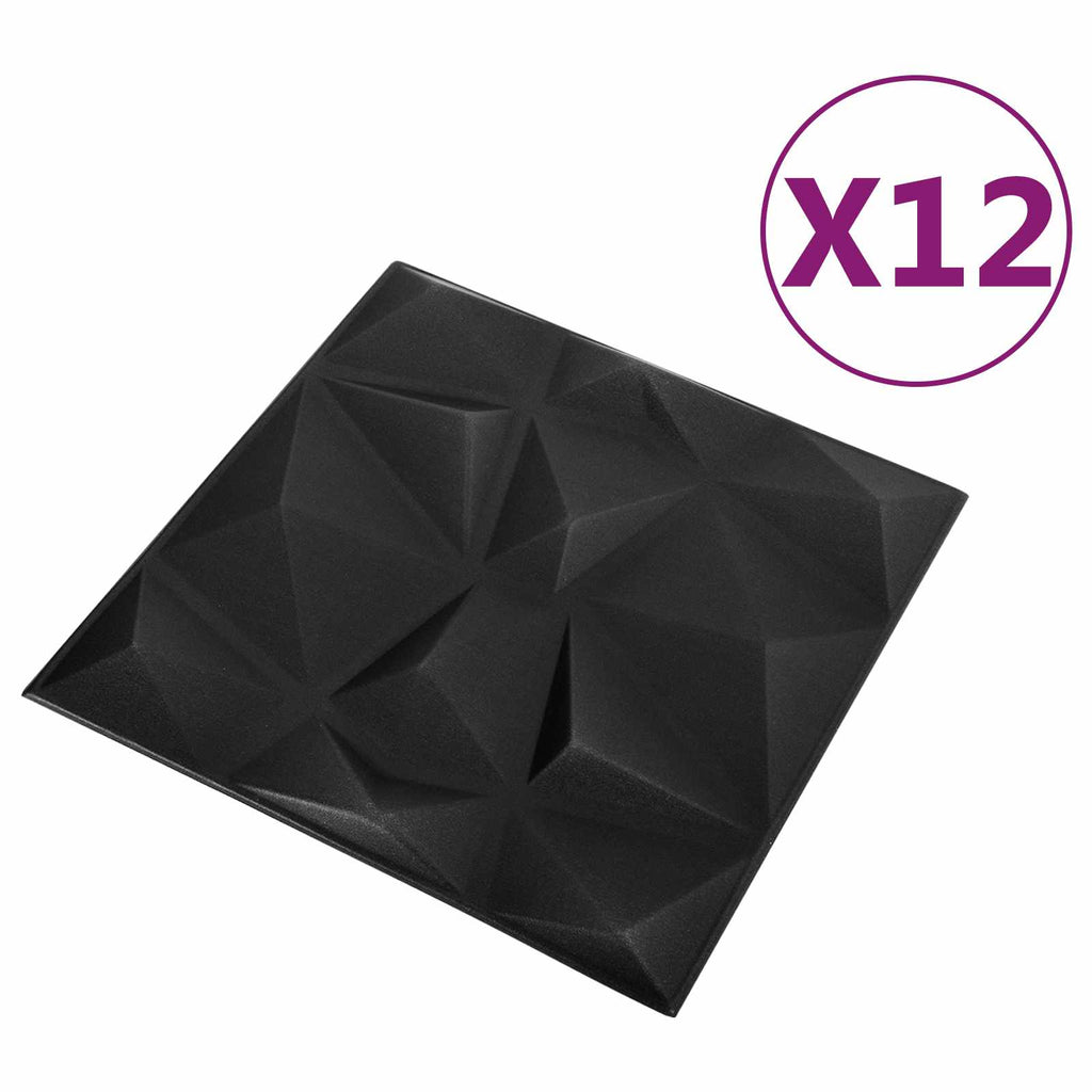 vidaXL Panele ścienne 12 pcs Czarny diamentowy 50 x 50 cm Pianka XPS