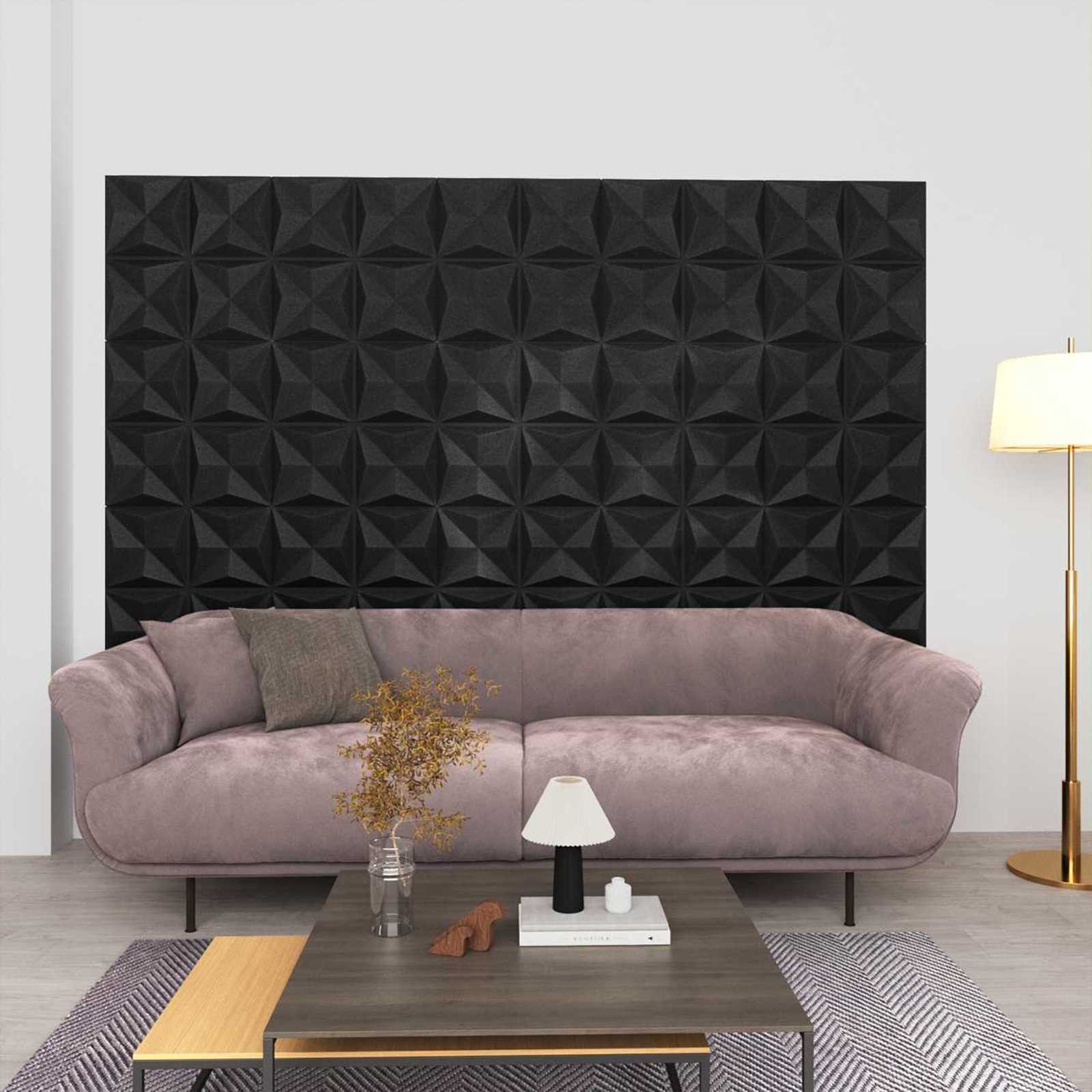 vidaXL Panele ścienne 24 pcs Origami czarne 50 x 50 cm Pianka XPS